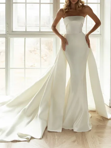 Robe de mariée sirène robe de mariage en satin bustier noeud sur dos à traîne - milanoo.com - Modalova