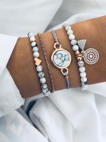 Bracelet à plusieurs niveaux en similicuir sans pierre rond brillant multi-chaînes chaîne imprimé bracelets en pierre ensemble de 4 pièces - milanoo.com - Modalova