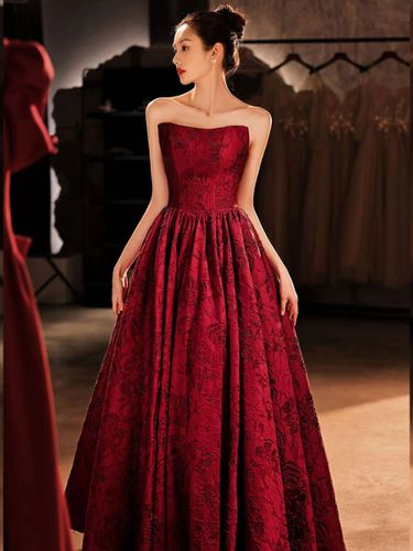 Robe de bal 2026 A-Line sans bretelles Jacquard Longueur au sol Robes de concours brodées Personnalisation gratuite - milanoo.com - Modalova