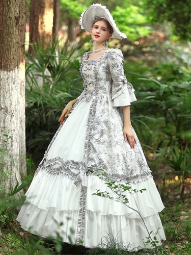Rétro Costumes s Volants Polyester Robe Marie Antoinette Costume Royal Party Robe De Bal - milanoo.com - Modalova