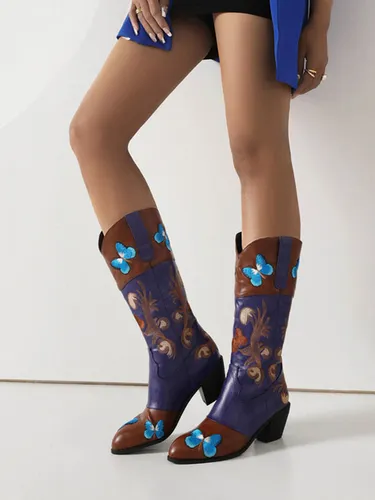 Bottes au Genou à Talons Hauts Imprimés Fleuries - milanoo.com - Modalova