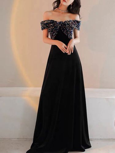 Robe de soirée col bateau paillete au sol robe cérémonie - milanoo.com - Modalova
