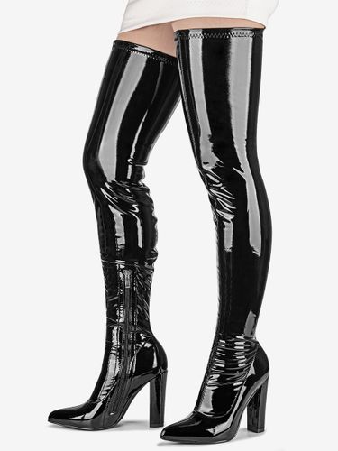 Cuissardes En Cuir À Talons Épaiss Chaussures Sexy - milanoo.com - Modalova