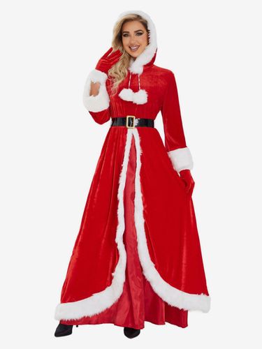 Femme Robe de Noël Gants en Fibre de Polyester Robe Ceinture Polyester Bicolore Costumes de vacances de Noël - milanoo.com - Modalova