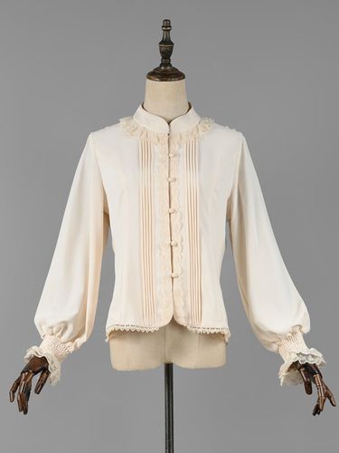 Chemisiers Lolita Classiques Lolita Top Ecru Blanc Manches Longues Dentelle Volants Chemise Lolita - milanoo.com - Modalova