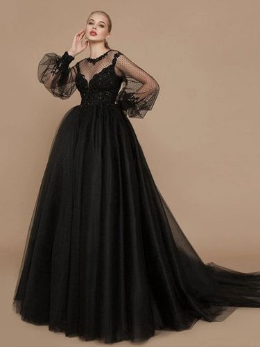 Robes de mariée gothiques 2026 A-ligne manches longues en dentelle avec train robe de mariée personnalisation gratuite - milanoo.com - Modalova