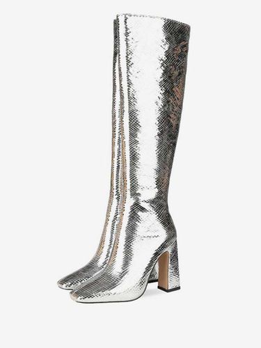 Bottes au genou bout carré imprimé serpent talon épais cuir brillant s longueur au genou bottes à talons hauts - milanoo.com - Modalova