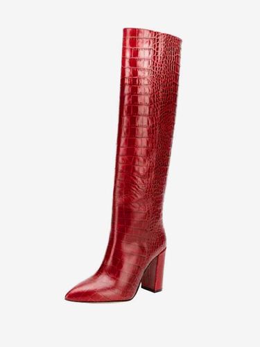 Bottes hauteur genou à talons épais et imprimé crocos - milanoo.com - Modalova