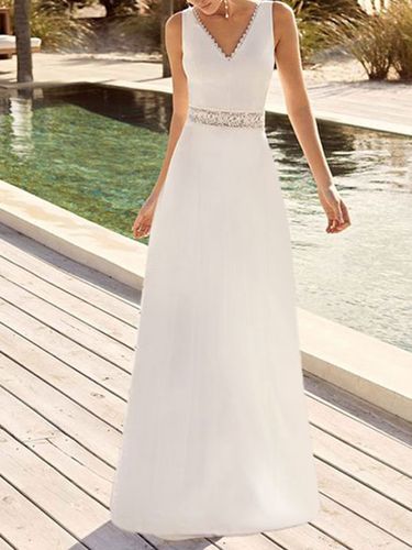 Robe de mariée simple A-Line V-Neck sans manches en dentelle Robes de mariée Personnalisation gratuite - milanoo.com - Modalova