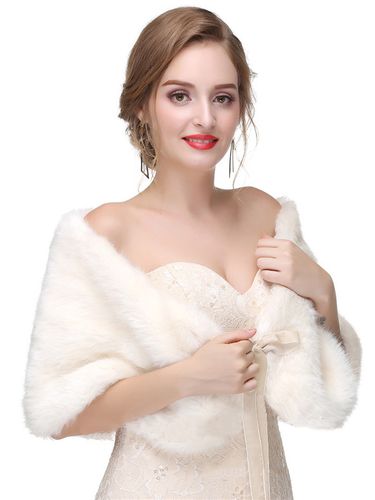 Manteau Fausse Fourrure Cape de Mariage Veste Unicolore à Col V à Lacets - milanoo.com - Modalova