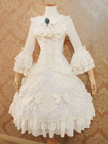 Robe de mariée Lolita Lolita SK Ecru White Lace Bows Jupes Lolita - milanoo.com - Modalova