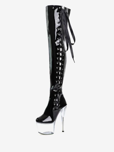 Bottes Sexy Bout Rond Glissière Géométrique Talon Aiguille Pôle Danse Rouge Cuissardes - milanoo.com - Modalova