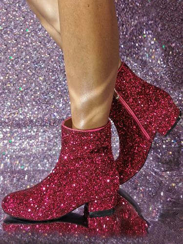 Bottines À Talons À Bout Rond En Tissu À Paillettess Talon Bas - milanoo.com - Modalova
