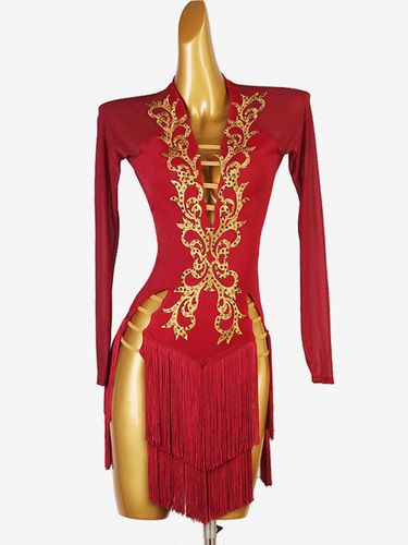 Costume De Danse Latine Robe Manches Longues Sexy En Lycra Et Élasthanne - milanoo.com - Modalova
