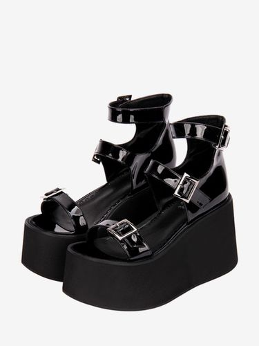 Sandales gothiques Lolita à bout rond en cuir verni supérieur Chaussures d\'été Lolita - milanoo.com - Modalova
