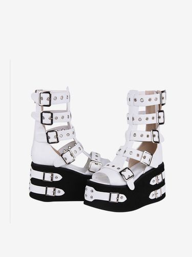Sandales gothiques Lolita à bout rond en cuir PU Chaussures d\'été Lolita blanches - milanoo.com - Modalova