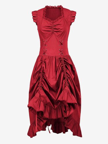 Robe Vintage Col En Cœur Costumes Rétro Noirs Robe En Polyester En Dentelle Tunique Rétro Femme Costume Marie Antoinette Bourgogne - milanoo.com - Modalova