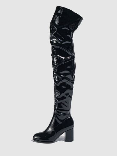 Cuissardess bout rond talon épais sur les bottes au genou - milanoo.com - Modalova