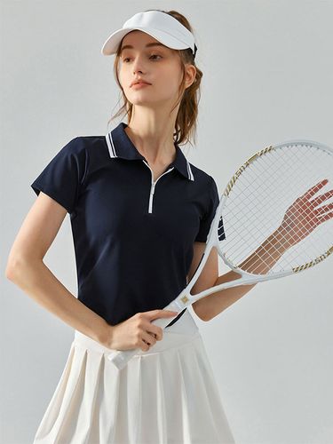 Haut De Tennis Col Rond À Zip Top Nylon Manches Courtes Vêtements De Sport - milanoo.com - Modalova