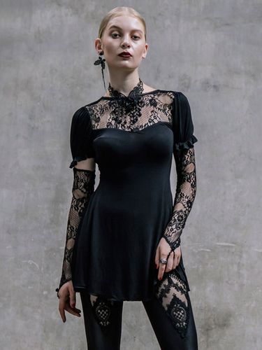 Robes gothiques Lolita Punk à lacets en dentelle manches courtes robes - milanoo.com - Modalova