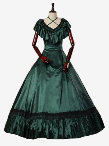 Robe Vintage Costumes rétro vert foncé volants Marie Antoinette robe tunique rétro 18ème siècle Déguisement Médiéval - milanoo.com - Modalova