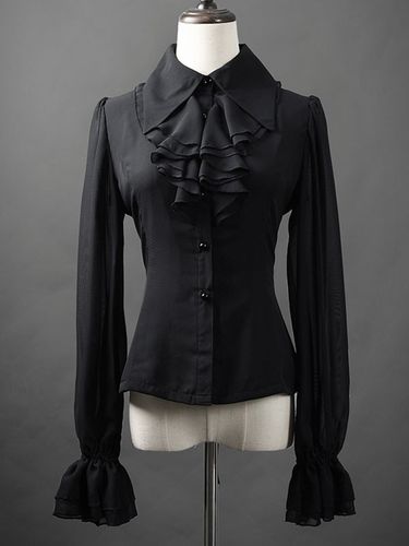 Chemisiers Lolita Gothiques Top Lolita À Manches Longues À Volants - milanoo.com - Modalova