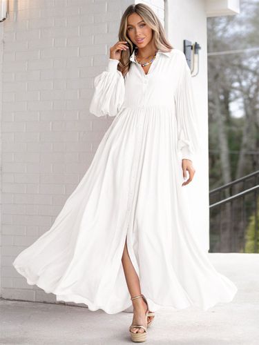 Robe chemise maxi bohème - Robe fluide décontractée à manches bouffantes - Tenue d'été pour les vacances à la plage et les soirées 2026 - milanoo.com - Modalova