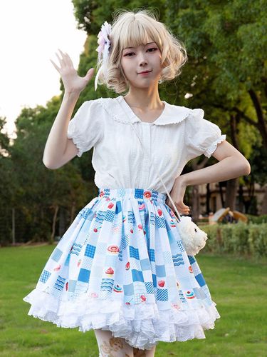 Harajuku Jupe Lolita SK Lolita À Volants Bleu Ciel ClairImprimée Fleurie - milanoo.com - Modalova