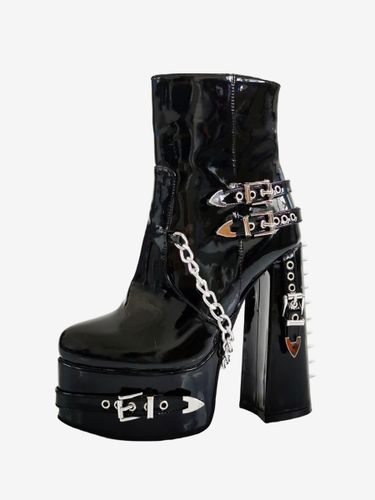 Bottines sexy en PU verni bout rond détails métalliques style punk - milanoo.com - Modalova