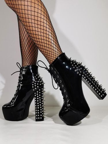 Bottines à talons épais et bout ronds - milanoo.com - Modalova