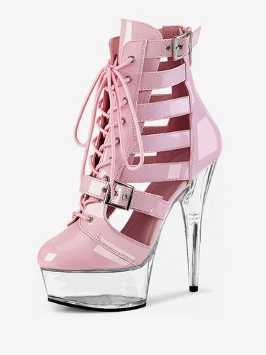 Femmes Sexy Bottes Bout Rond À Lacets Boucle Rayures Talon Aiguille Pole Dance Chaussures - milanoo.com - Modalova