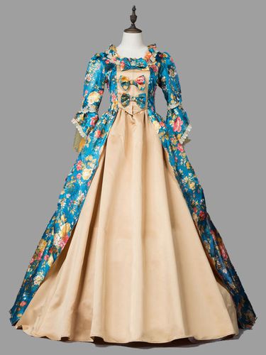 Rétro Costumes Marie Antoinette Costume imprimé fleuri volants dentelle Polyester tunique robe rétro Vintage vêtements - milanoo.com - Modalova