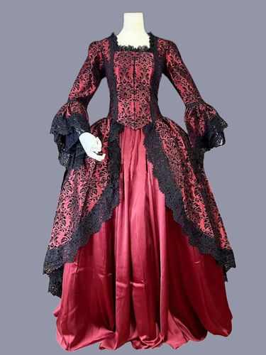 Rétro Costumes volants Polyester Marie Antoinette Costume imprimé fleuri robe tunique rétro robe de bal Bourgogne - milanoo.com - Modalova