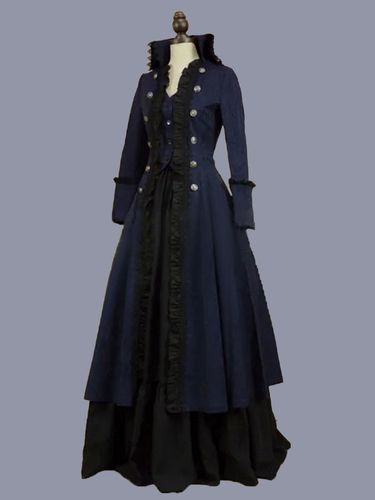 Costumes rétro marine foncé Robe tunique en polyester à volantss Costume Marie Antoinette Robe de soirée rétro - milanoo.com - Modalova
