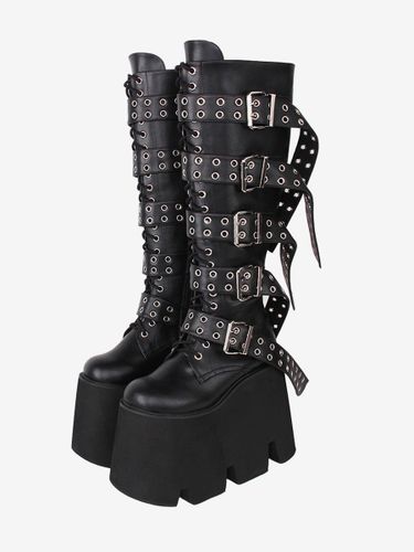 Bottes hautes gothiques épaisses Lolita en cuir PU à bout rond chaussures Lolita - milanoo.com - Modalova