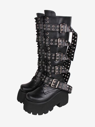 Bottes hautes gothiques épaisses Lolita en cuir PU à bout rond chaussures Lolita - milanoo.com - Modalova