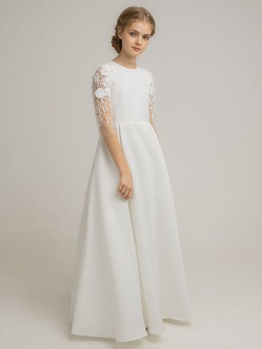 Roeb fille de fleur robe cortège enfant robe de mariage pour enfant col rond manche courte - milanoo.com - Modalova