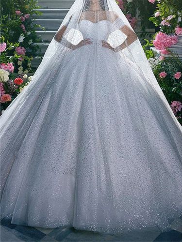Robe de mariée princesse en dentelle à paillete bustier hors des épaules au sol - milanoo.com - Modalova