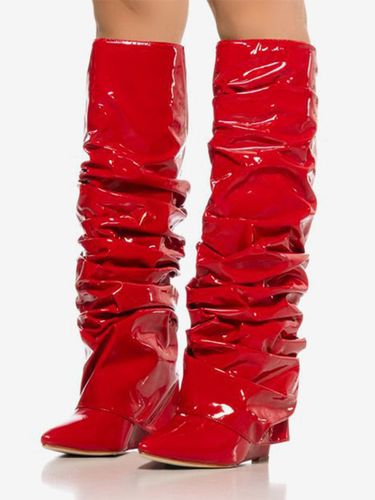 Bottes hautes métallisées argentées à bout pointu talon compensé pliable - milanoo.com - Modalova