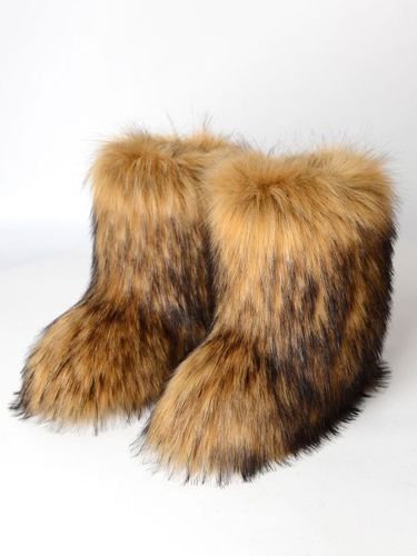 Bottes D'hiver Marron En Fausse Fourrure Bottines D'hiver À Bout Rond - milanoo.com - Modalova