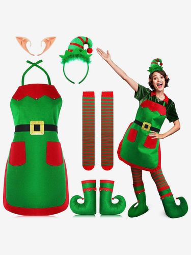 Ensemble De Noël Femmes Couvre-Chef Chaussettes Hautes Tablier Costumes Déguisement Noël - milanoo.com - Modalova