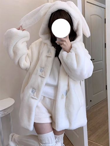 Manteaux Mignonne Lolita Veste Court Polaire Lolita À Capuche Lapin - milanoo.com - Modalova