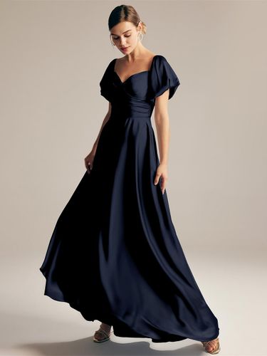 Robes de demoiselle d\'honneur trapèze longueur au sol fermeture éclair robe de bal en tissu satiné - milanoo.com - Modalova