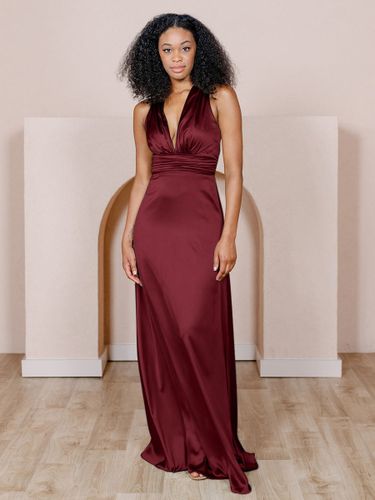 Robe de demoiselle d\'honneur en tissu satiné ligne a longueur au sol robes formelles - milanoo.com - Modalova
