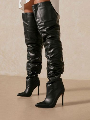 Cuissardes à Talons Hauts avec Bout Pointu en Cuir Synthétique Unicolore - milanoo.com - Modalova