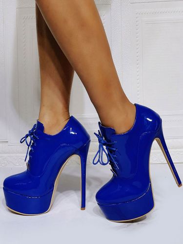Bottines sexy bleu talon haut plateforme à lacets en PU verni - milanoo.com - Modalova