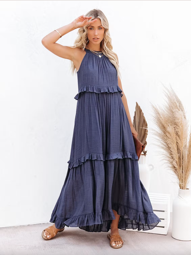 Robe longue bohème dos nu à volants - Robe d'été fluide à volants - Vacances d'été à la plage 2026 - milanoo.com - Modalova