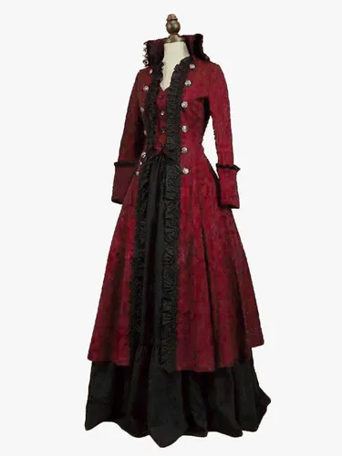Robe Tudor rétro à volants robe à imprimé floral costume tunique rétro pour femme Bourgogne - milanoo.com - Modalova