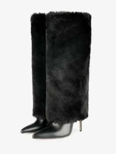 Bottes au Genou à Talons Hauts avec Bout Pointu en Cuir Synthétique Unicolore - milanoo.com - Modalova