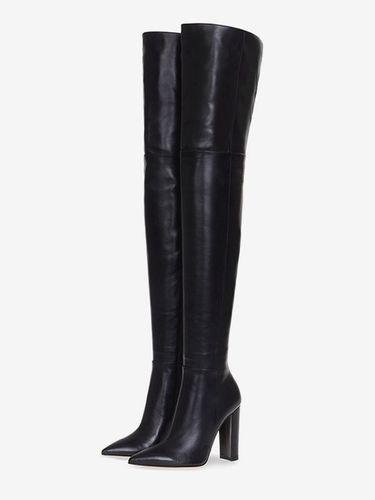 Bottes cuissardess couleur unie bout pointu talon épais cuissardes - milanoo.com - Modalova